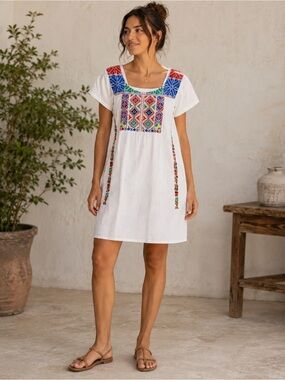 Fragonard S dress short‎  sleeves Embroidery white